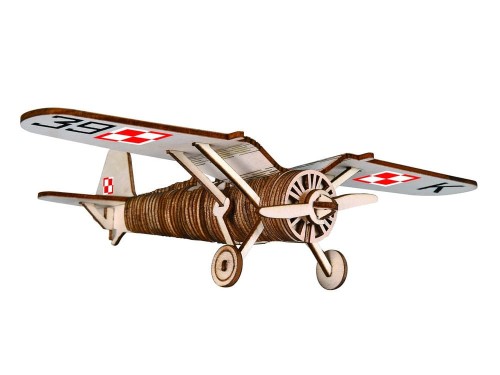 Samolot PZL P.11c składanka drewniana puzzle 3D HG-J077 Hongtai Toys