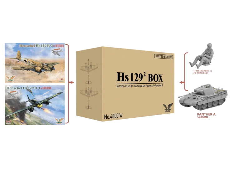 Samolot Henschel Hs 129 B-2 & HS 129 B-3 & Pilot x2 & Panther A 48001W Takom
