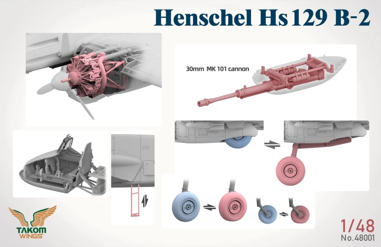 Samolot Henschel Hs 129 B-2 & HS 129 B-3 & Pilot x2 & Panther A 48001W Takom