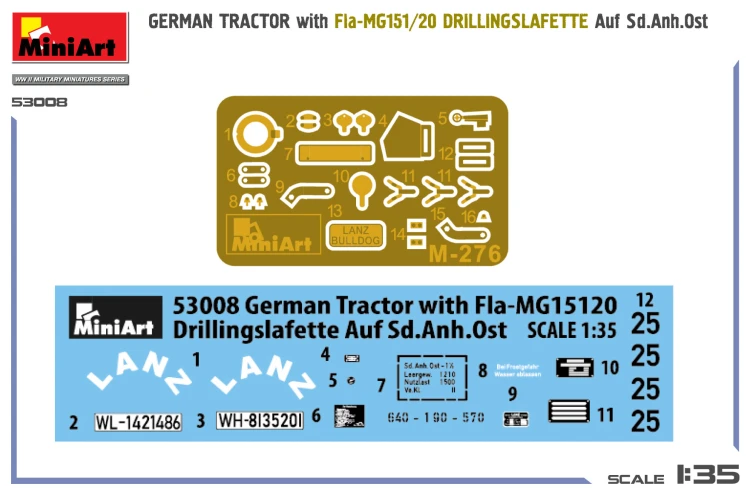 Traktor Lanz Bulldog with Fla-MG151/20 Drillingslafette Auf Sd.Anh.Ost 53008 MiniArt