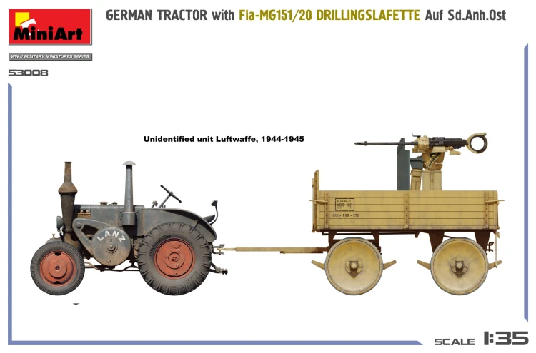 Traktor Lanz Bulldog with Fla-MG151/20 Drillingslafette Auf Sd.Anh.Ost 53008 MiniArt