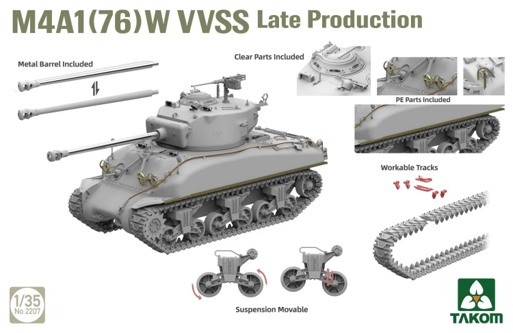 Czołg M4A1 (76)W VVSS & M51 Degem Alef & U.S. Army 1/4 Ton 2207W Takom