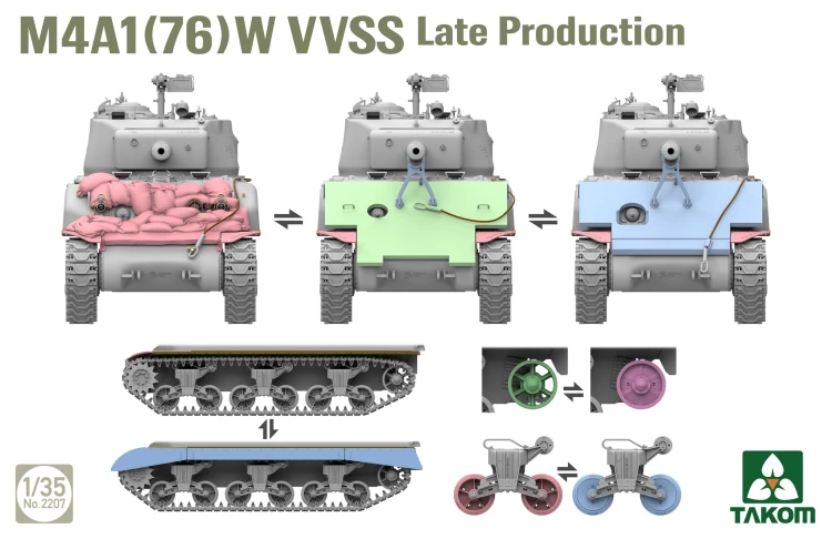 Czołg M4A1 (76)W VVSS & M51 Degem Alef & U.S. Army 1/4 Ton 2207W Takom