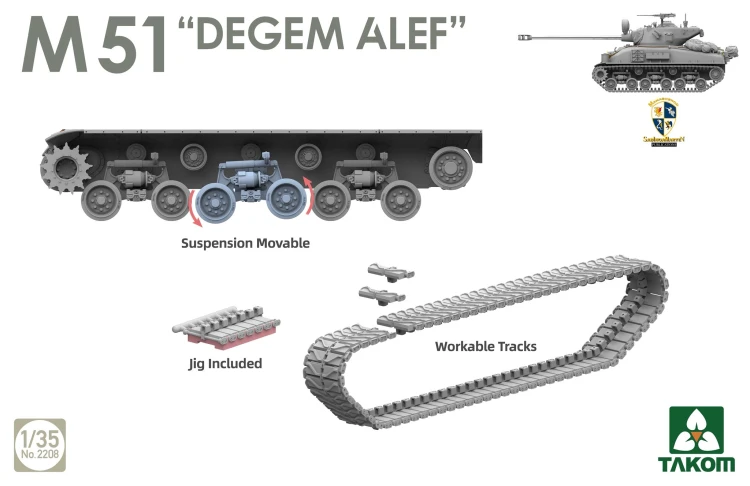 Czołg M4A1 (76)W VVSS & M51 Degem Alef & U.S. Army 1/4 Ton 2207W Takom