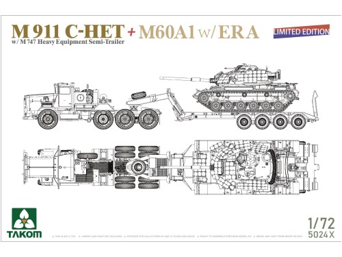 Ciągnik M911 C-HET w/ M747 Heavy Equipment Semi-Trailer + M60A1 w/ERA 5024X Takom
