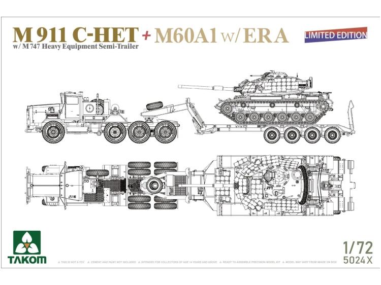 Ciągnik M911 C-HET w/ M747 Heavy Equipment Semi-Trailer + M60A1 w/ERA 5024X Takom
