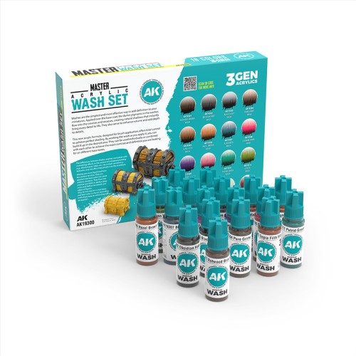 Wash modelarski Master Acrylic Wash Set (18 Colors) AK19300 AK Interactive