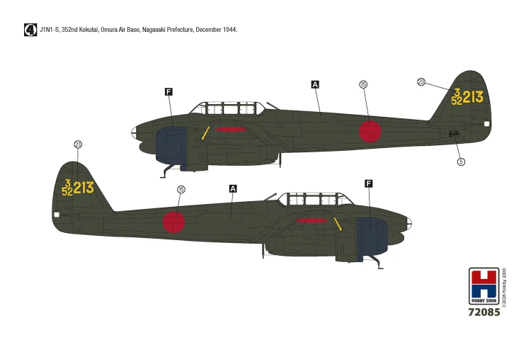 Samolot Nakajima J1N1-S Gekko Late 72085 Hobby 2000
