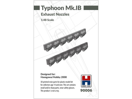 3D printed resin parts for Typhoon Mk.IB Exhaust Nozzles 90006 Hobby 2000