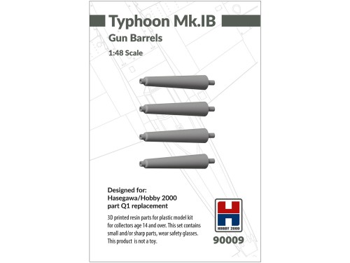 3D printed resin parts for Typhoon Mk.IB Gun Barrels 90009 Hobby 2000
