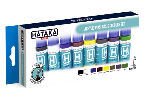 Zestaw tuszy akrylowych Acrylic Inks! Basic Colours Set HTK-QS01 Hataka