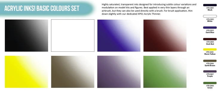 Zestaw tuszy akrylowych Acrylic Inks! Basic Colours Set HTK-QS01 Hataka