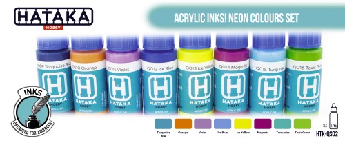 Zestaw tuszy akrylowych Acrylic Inks! Neon Colours Set HTK-QS02 Hataka