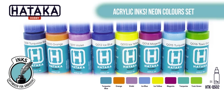 Zestaw tuszy akrylowych Acrylic Inks! Neon Colours Set HTK-QS02 Hataka