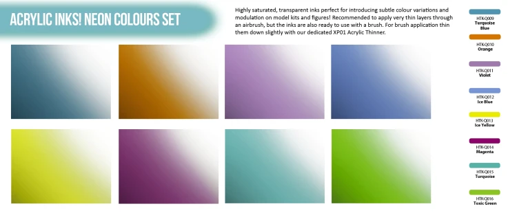 Zestaw tuszy akrylowych Acrylic Inks! Neon Colours Set HTK-QS02 Hataka