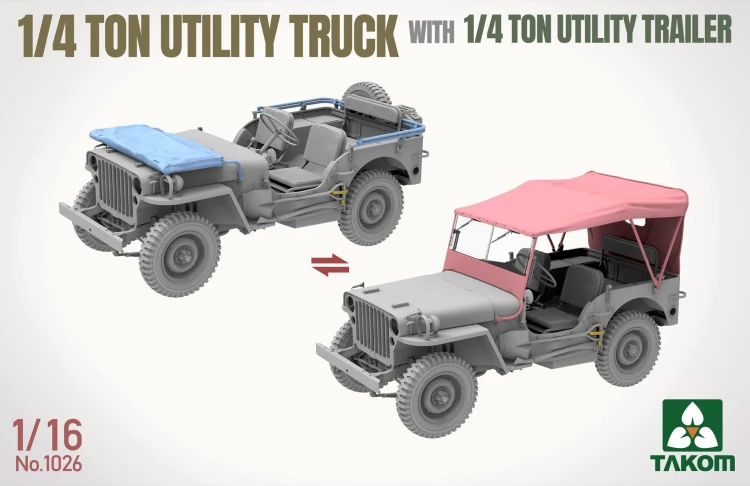 Willys MB Jeep 1/4 Ton Utility Truck with 1/4 Ton Utility Trailer 1026 Takom