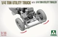 Willys MB Jeep 1/4 Ton Utility Truck with 1/4 Ton Utility Trailer 1026 Takom