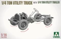 Willys MB Jeep 1/4 Ton Utility Truck with 1/4 Ton Utility Trailer 1026 Takom