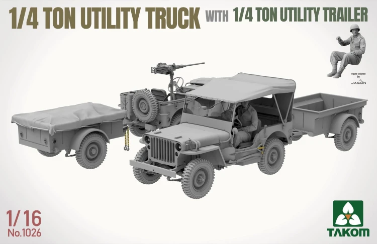 Willys MB Jeep 1/4 Ton Utility Truck with 1/4 Ton Utility Trailer 1026 Takom