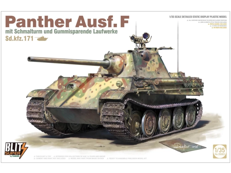 Czołg Panther Ausf.F mit Schmalturm und Gummisparende Laufwerke 35003 Takom