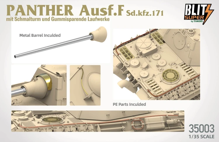 Czołg Panther Ausf.F mit Schmalturm und Gummisparende Laufwerke 35003 Takom