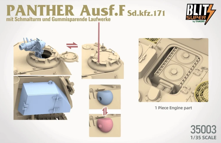 Czołg Panther Ausf.F mit Schmalturm und Gummisparende Laufwerke 35003 Takom