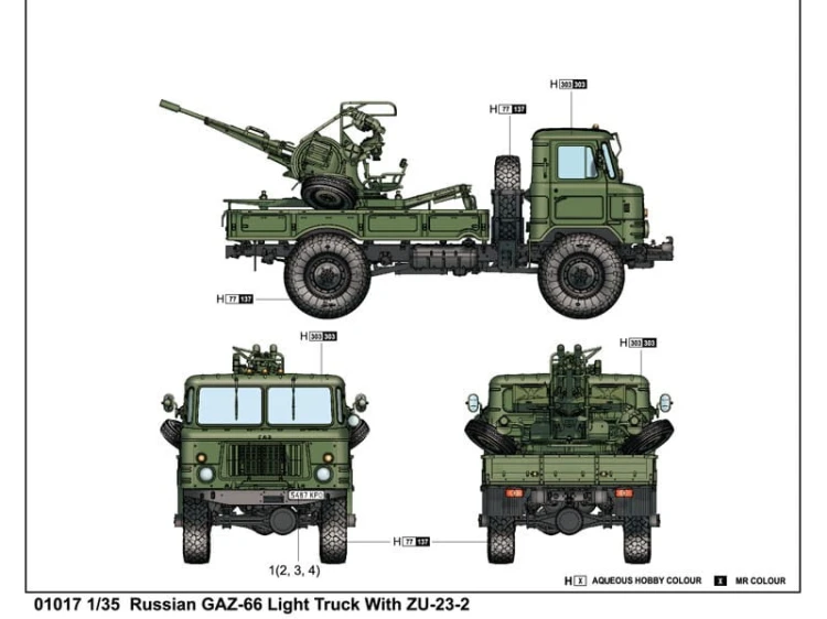Ciężarówka GAZ-66 z armatą ZU-23-2 01017 Trumpeter