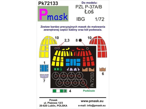 Maski do samolotu PZL P-37A/B Łoś Pk72133 Pmask