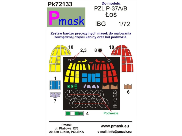 Maski do samolotu PZL P-37A/B Łoś Pk72133 Pmask