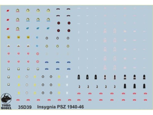Kalkomania stopnie i odznaki PSZ 35D39 Toro