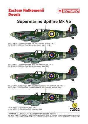 Kalkomania Supermarine Spitfire Mk.Vb 72033 Techmod