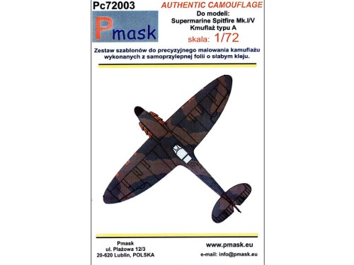 Maski Spitfire Mk.I/V kamuflaż A Pc72003 Pmask
