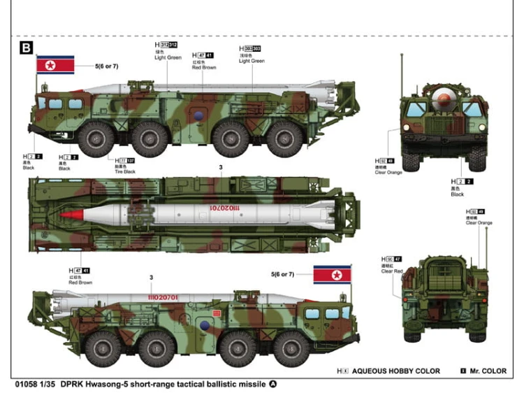 Wyrzutnia rakiet DPRK Hwasong-5 na MAZ-543 01058 Trumpeter