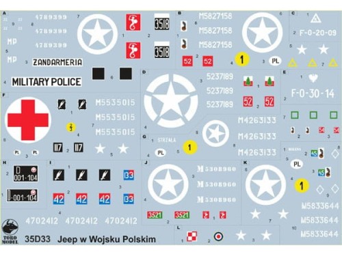 Kalkomania Jeep Willys w polskiej służbie 35D33 Toro