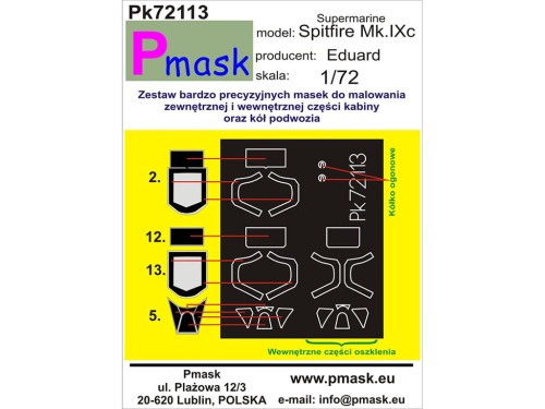 Maski do samolotu Spitfire Mk.IXc Pk72113 Pmask