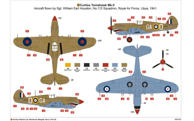 Samolot Curtiss P-40B Tomahawk Mk.II A05133 Airfix