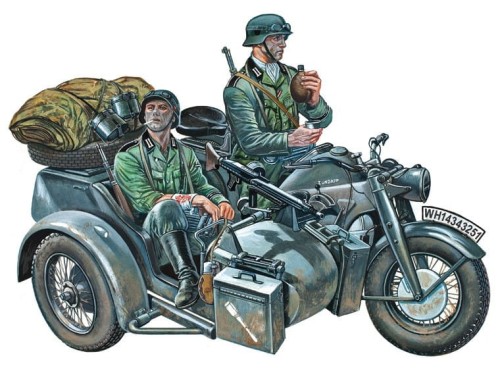 Motocykl Zundapp KS 750 z wózkiem bocznym 0317 Italeri