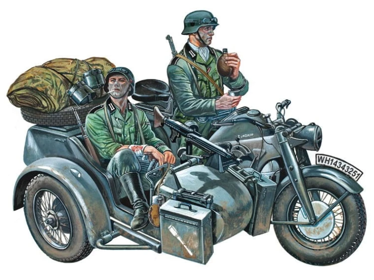 Motocykl Zundapp KS 750 z wózkiem bocznym 0317 Italeri