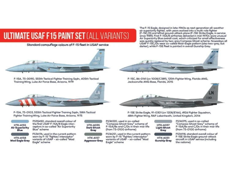 Zestaw farb akrylowych myśliwiec F-15 USAF HTK-AS43 Hataka