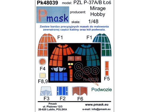 Maski do samolotu PZL P-37A/B Łoś Pk48039 Pmask