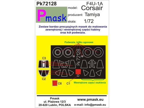 Maski do samolotu F4U-1A Corsair Pk72128 Pmask