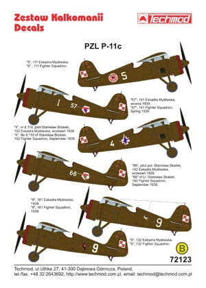 Kalkomania PZL P.11c 72123 Techmod
