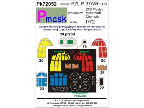 Maski do samolotu PZL P-37A/B Łoś Pk72052 Pmask