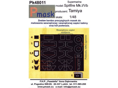 Maski do samolotu Spitfire Mk.I/Vb Pk48011 Pmask