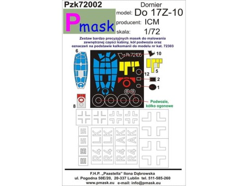 Maski do Dornier Do 17Z-10 Pzk72002 Pmask