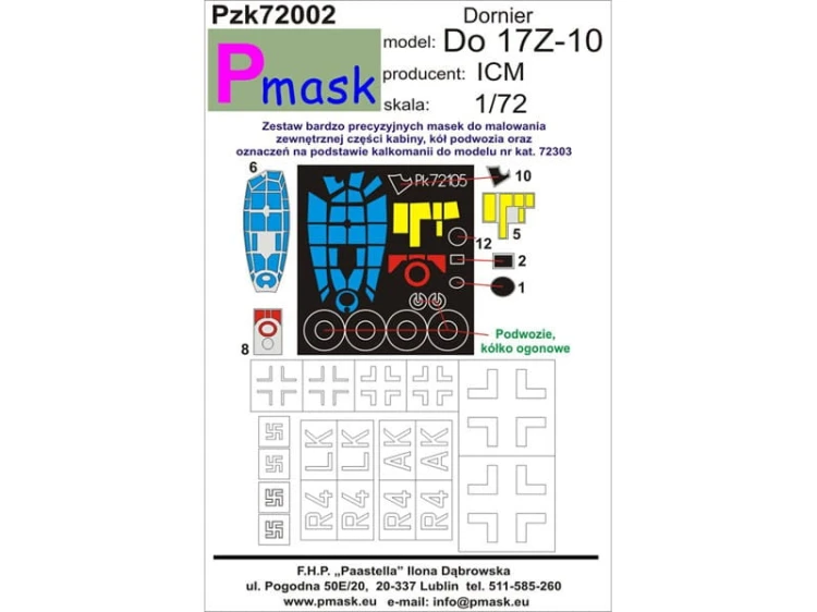 Maski do Dornier Do 17Z-10 Pzk72002 Pmask